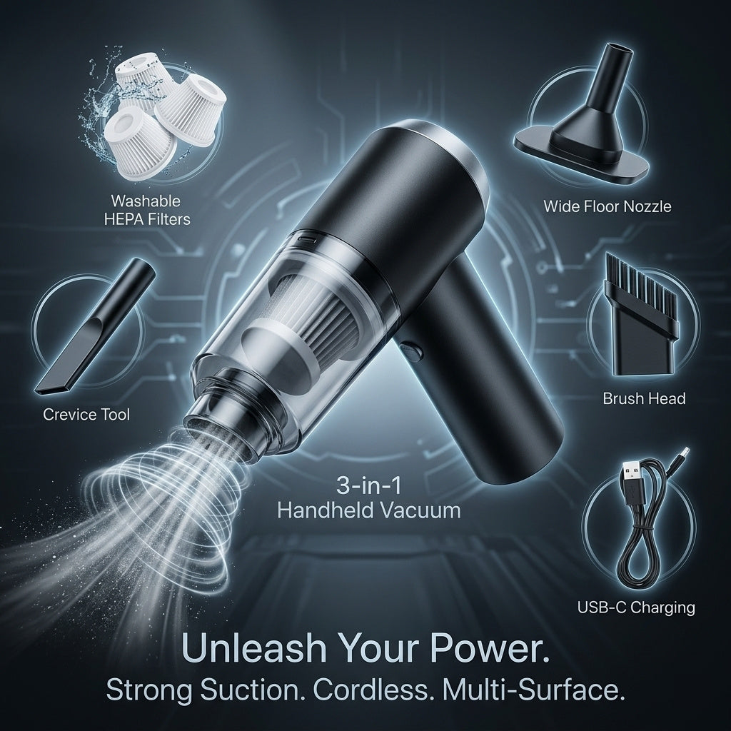 3-in-1 Portable Wireless Car Vacuum Cleaner